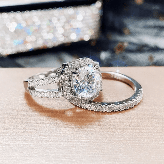 1.95CT Round Diamond Wedding Ring- Matching Band Set in 925 Sterling Silver