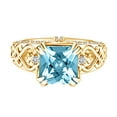 thumbnail image 1 of AFFY 1.96 Carat Princess Cut Simulated Blue Topaz & Natural Diamond Square Engagement Ring 14k Solid Yellow Gold Ring Size-8, 1 of 2