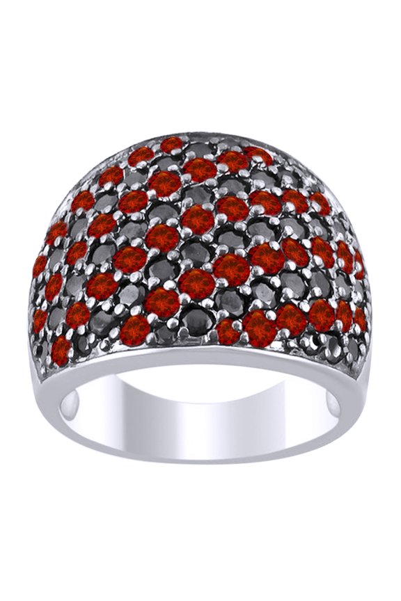 1.96 Ct Round Simulated Garnet & Black Spinel Band Ring in 14k White Gold Over Sterling Silver Ring Size - 7.5
