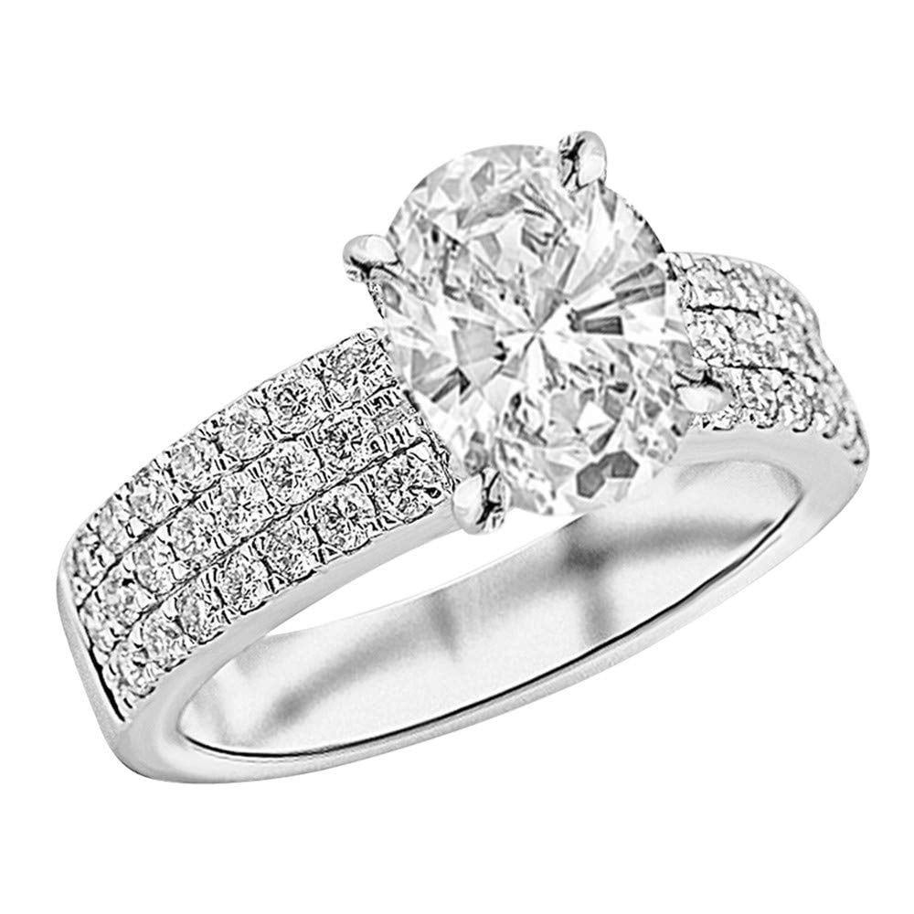 Moden Engagment Rings 1.96 Ctw Platinum Contemporary Modern 3 Row Oval Cut GIA Certified ...