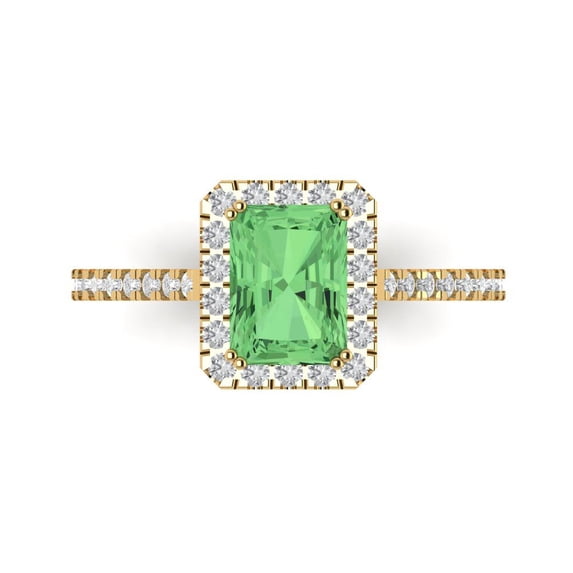 Solitaire with Accents Engagement Ring for Women - 1.86ct Simulated Green Diamond in 14K Yellow Gold Promise Ring