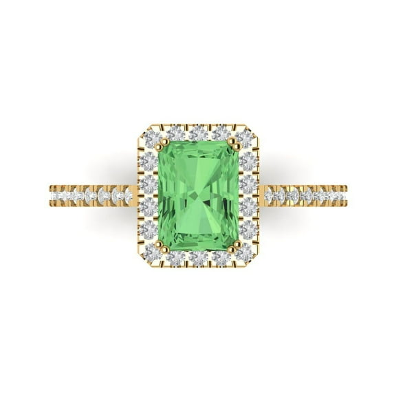 Solitaire with Accents Engagement Ring for Women - 1.86ct Simulated Green Diamond in 14K Yellow Gold Promise Ring