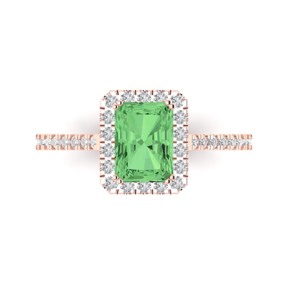Solitaire with Accents Engagement Ring for Women - 1.86ct Simulated Green Diamond in 14K Rose Gold Promise Ring