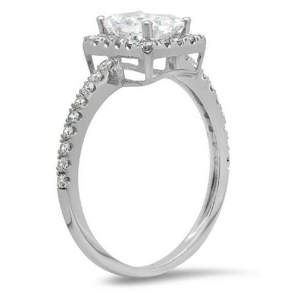 1.86 ct Emerald Cut White Sapphire Halo Engagement Ring for Women in 18K White Gold