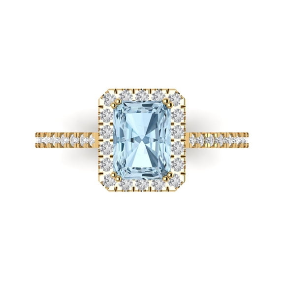 Clara Pucci 14K Yellow Gold Solid Gold SwissBlueTopaz Solitaire with Accents Anniversary Ring for Women - 1.86 cttw Emerald Cut