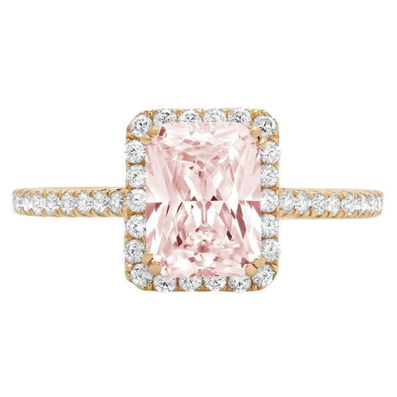 1.86 ct Emerald Cut Simulated Pink Diamond Solitaire with Simulated Diamond Accents 14K Yellow Gold Womens Engagement Ring