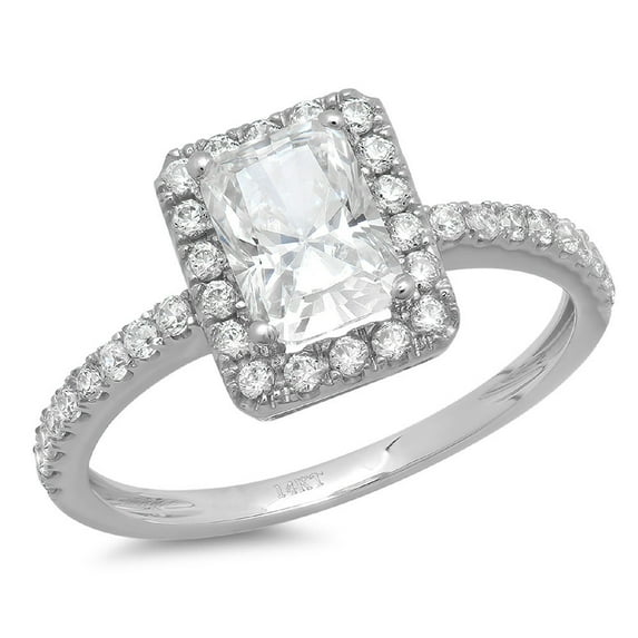 1.86 ct Emerald Cut White Sapphire with Simulated Diamond Halo Accents 18K White Gold Womens Engagement Ring