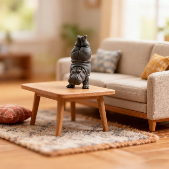 1.97" Resin Hippo Figurine Clumsy Yoga Pose, Resin Decor, Desk Accessory, Whimsical Home Accent, Meditation Space Decoration, Thoughtful Gift Idea