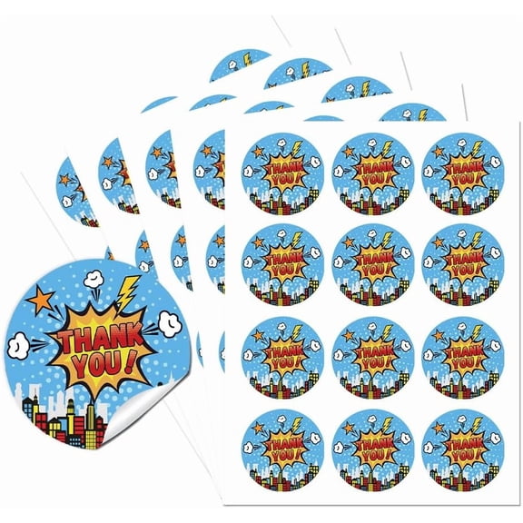 1.97" Self-Adhesive Comics Thank You Sticker Labels 60Pcs City Silhouette Party Circle Stickers City Silhouette Thank You Stickers