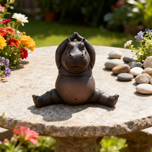 1.97" Yoga Hippo Figurine, Resin Desk Decor, Whimsical Home Accent, Meditation Space Ornament, Joyful Gift Idea