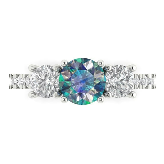 Clara Pucci 14K White Gold 1.97ct BlueMoissanite Three-Stone Ring for Women