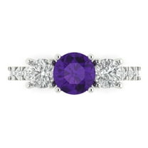1.97 ctw 3 Stone Anniversary Ring for Women | Round Cut Natural Amethyst | Hyperallergenic Solid 18K White Gold