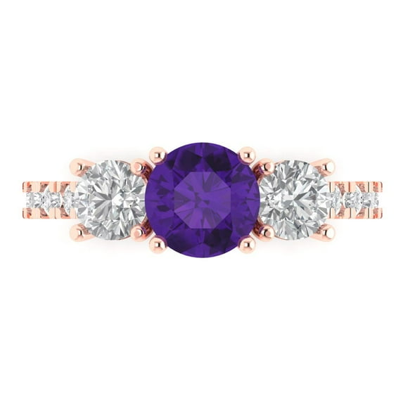 Clara Pucci 14K Rose Gold 1.97ct Amethyst Three-Stone Ring for Women