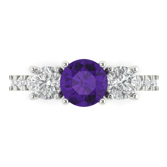 Clara Pucci 14K White Gold 1.97ct Amethyst Three-Stone Ring for Women