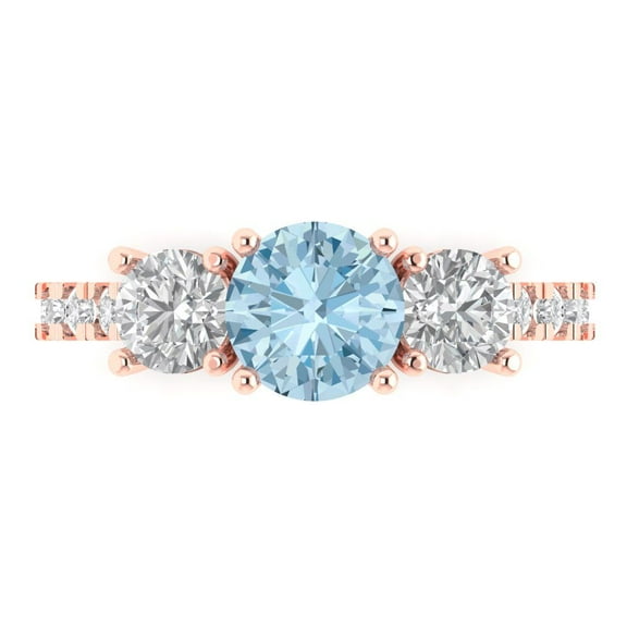 Clara Pucci 14K Rose Gold 1.97ct Aquamarine Three-Stone Ring for Women