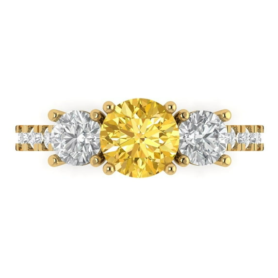 1.97 ct Round Cut Natural Citrine 3 Stone 14K Yellow Gold Womens Engagement Ring