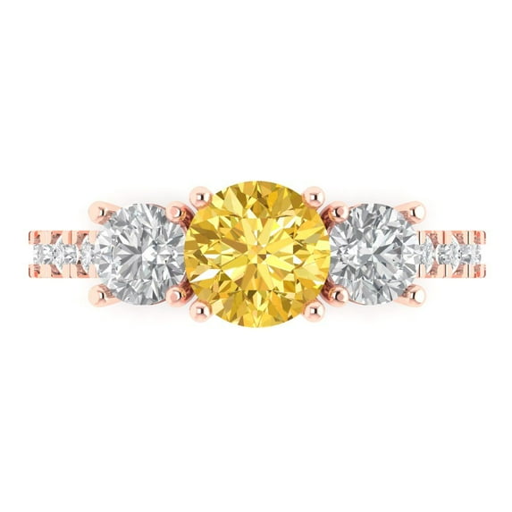 1.97 ct Round Cut Natural Citrine 3 Stone 18K Rose Gold Womens Engagement Ring