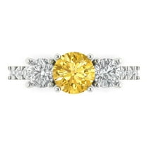 1.97 ct Round Cut Natural Citrine 3 Stone 18K White Gold Womens Engagement Ring