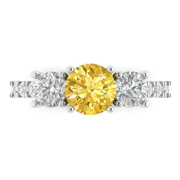 1.97 ct Round Cut Natural Citrine 3 Stone 18K White Gold Womens Engagement Ring