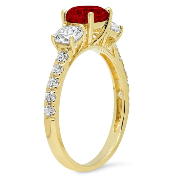 1.97 ct Round Cut Natural Garnet Three-Stone Engagement Ring for Women in 18K Yellow Gold