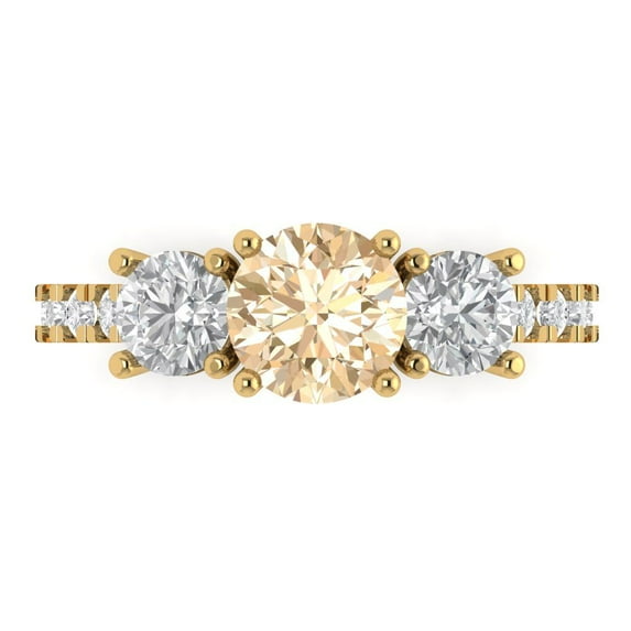 1.97 ct Round Cut Natural Morganite 3 Stone 14K Yellow Gold Womens Engagement Ring