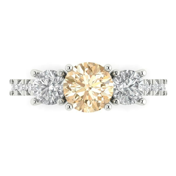 1.97 ctw 3 Stone Anniversary Ring for Women | Round Cut Natural Morganite | Hyperallergenic Solid 18K White Gold