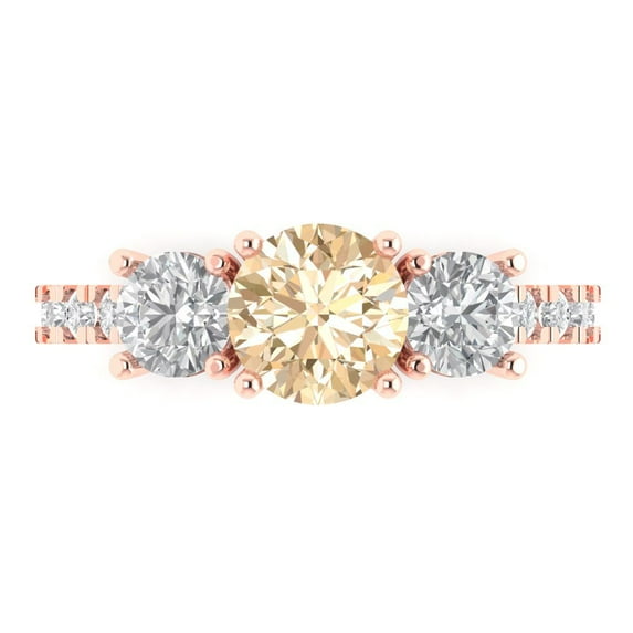 1.97 ct Round Cut Natural Morganite Three-Stone Engagement Ring for Women in 18K Rose Gold