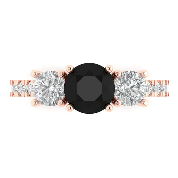 1.97 ctw 3 Stone Anniversary Ring for Women | Round Cut Natural Onyx | Hyperallergenic Solid 18K Rose Gold