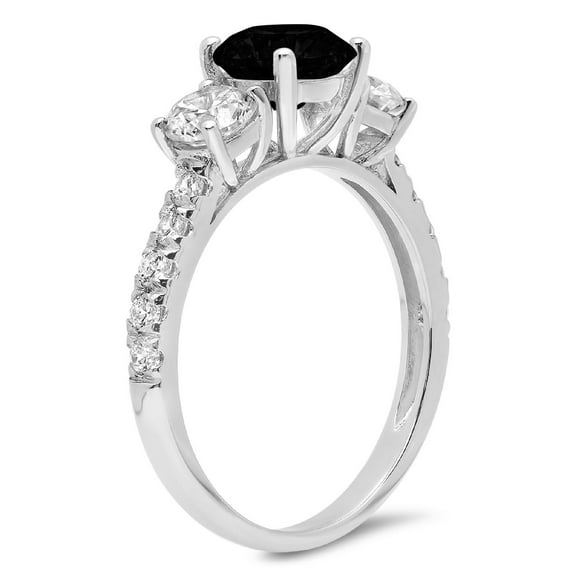 1.97 ct Round Cut Natural Onyx Three-Stone Engagement Ring for Women in 18K White Gold