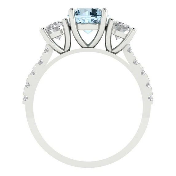 1.97 ct Round Cut Natural Swiss Blue Topaz Three-Stone Engagement Ring for Women in 14K White Gold