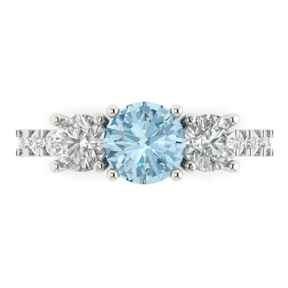 Clara Pucci 14K White Gold 1.97ct SwissBlueTopaz Three-Stone Ring for Women