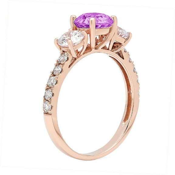 1.97 ct Round Cut Simulated Alexandrite Three-Stone Engagement Ring for Women in 18K Rose Gold