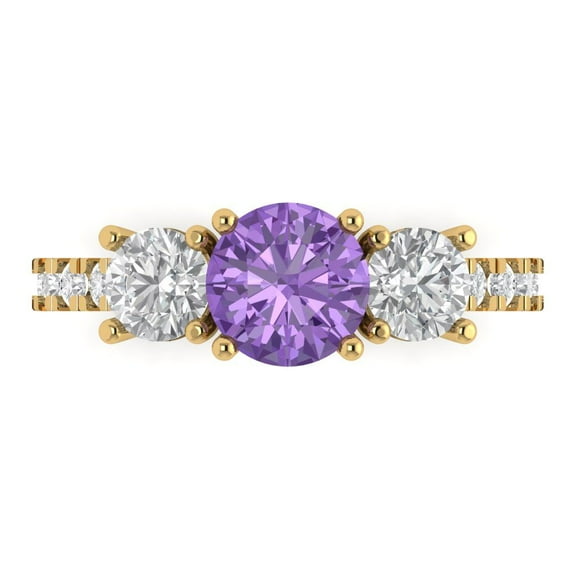 1.97 ct Round Cut Simulated Alexandrite Three-Stone Engagement Ring for Women in 18K Yellow Gold