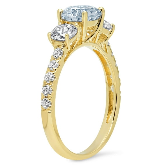 1.97 ct Round Cut Simulated Blue Diamond Three-Stone Engagement Ring for Women in 18K Yellow Gold