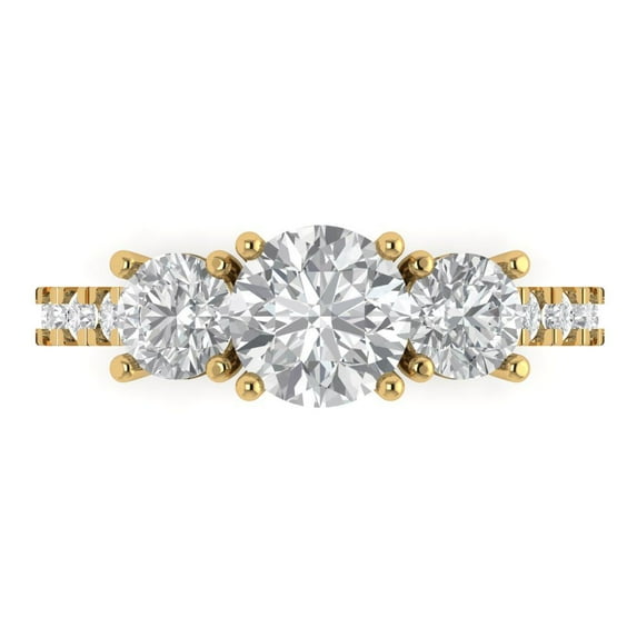 Clara Pucci 14K Yellow Gold Solid Gold Clear Three-Stone Anniversary Ring for Women - 1.97 cttw Round Cut