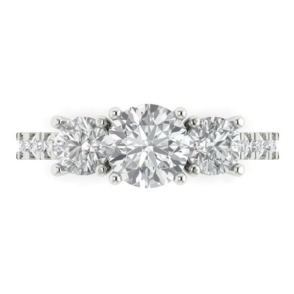 1.97 ct Round Cut Simulated Diamond Three-Stone Engagement Ring for Women in 14K White Gold