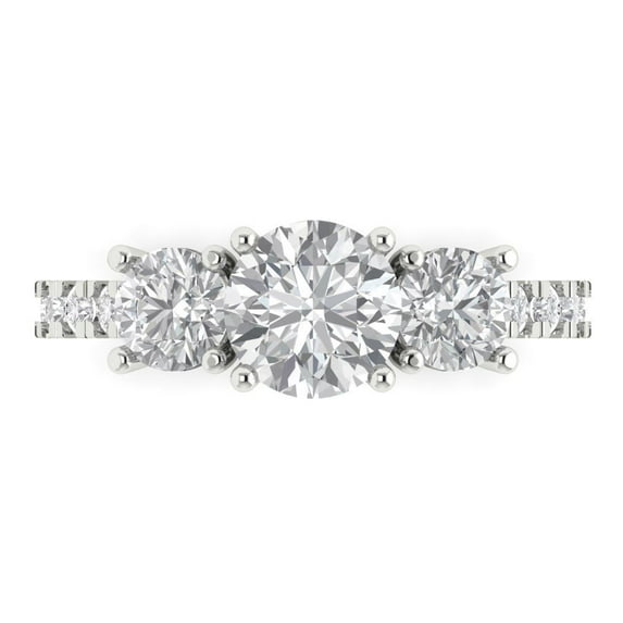 1.97 ct Round Cut Simulated Diamond Three-Stone Engagement Ring for Women in 18K White Gold