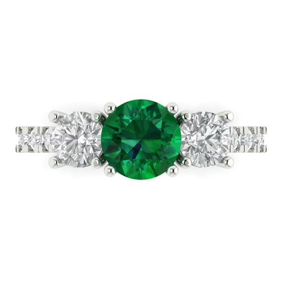 1.97 ctw 3 Stone Anniversary Ring for Women | Round Cut Simulated Emerald | Hyperallergenic Solid 14K White Gold