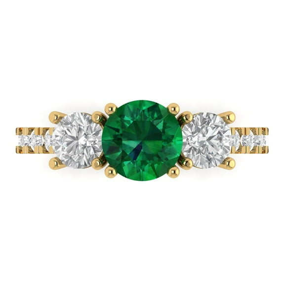 Clara Pucci 14K Yellow Gold 1.97ct Emerald Three-Stone Ring for Women