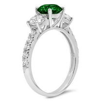 1.97 ct Round Cut Simulated Emerald Three-Stone Engagement Ring for Women in 18K White Gold