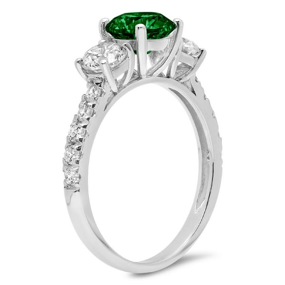 1.97 ct Round Cut Simulated Emerald Three-Stone Engagement Ring for Women in 18K White Gold