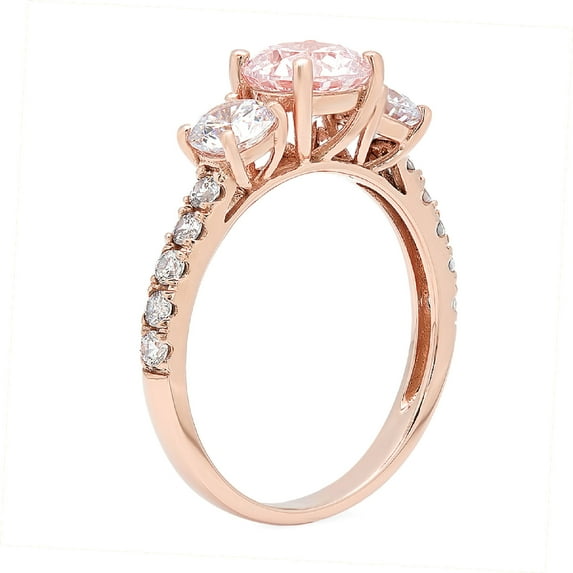 1.97 ct Round Cut Simulated Pink Diamond Three-Stone Engagement Ring for Women in 18K Rose Gold