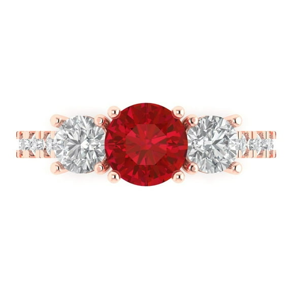 Clara Pucci 14K Rose Gold Solid Gold Tourmaline Three-Stone Anniversary Ring for Women - 1.97 cttw Round Cut