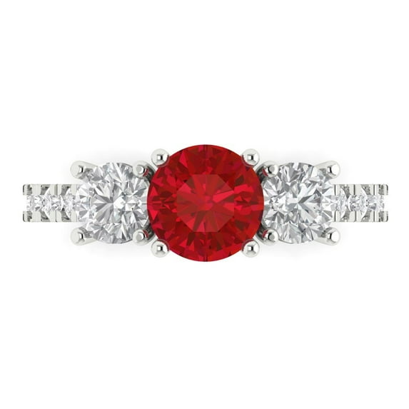 Clara Pucci 14K White Gold 1.97ct Tourmaline Three-Stone Ring for Women