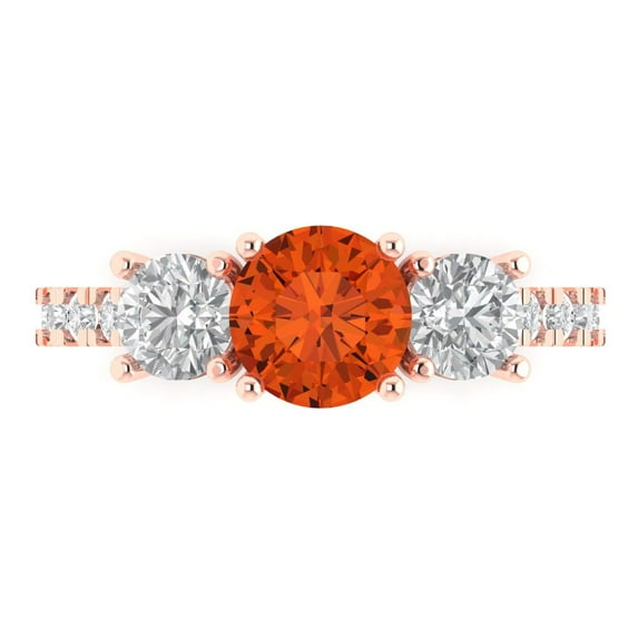 Clara Pucci 14K Rose Gold 1.97ct Red Three-Stone Ring for Women