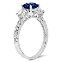 1.97 ct Round Cut Simulated Tanzanite Three-Stone Engagement Ring for Women in 18K White Gold