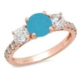 thumbnail image 1 of 1.97 ct Round Cut Simulated Turquoise 3 Stone 14K Rose Gold Womens Engagement Ring, 1 of 6