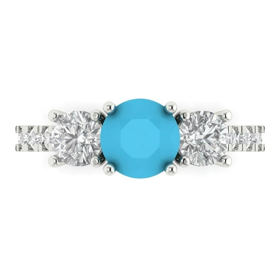 Clara Pucci 14K White Gold 1.97ct Turquoise Three-Stone Ring for Women