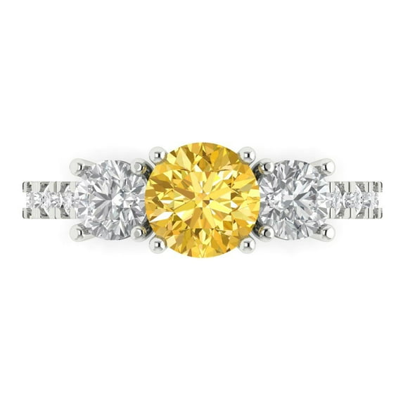 Clara Pucci 14K White Gold 1.97ct Yellow Three-Stone Ring for Women