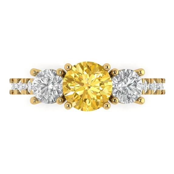 Clara Pucci 14K Yellow Gold 1.97ct Yellow Three-Stone Ring for Women